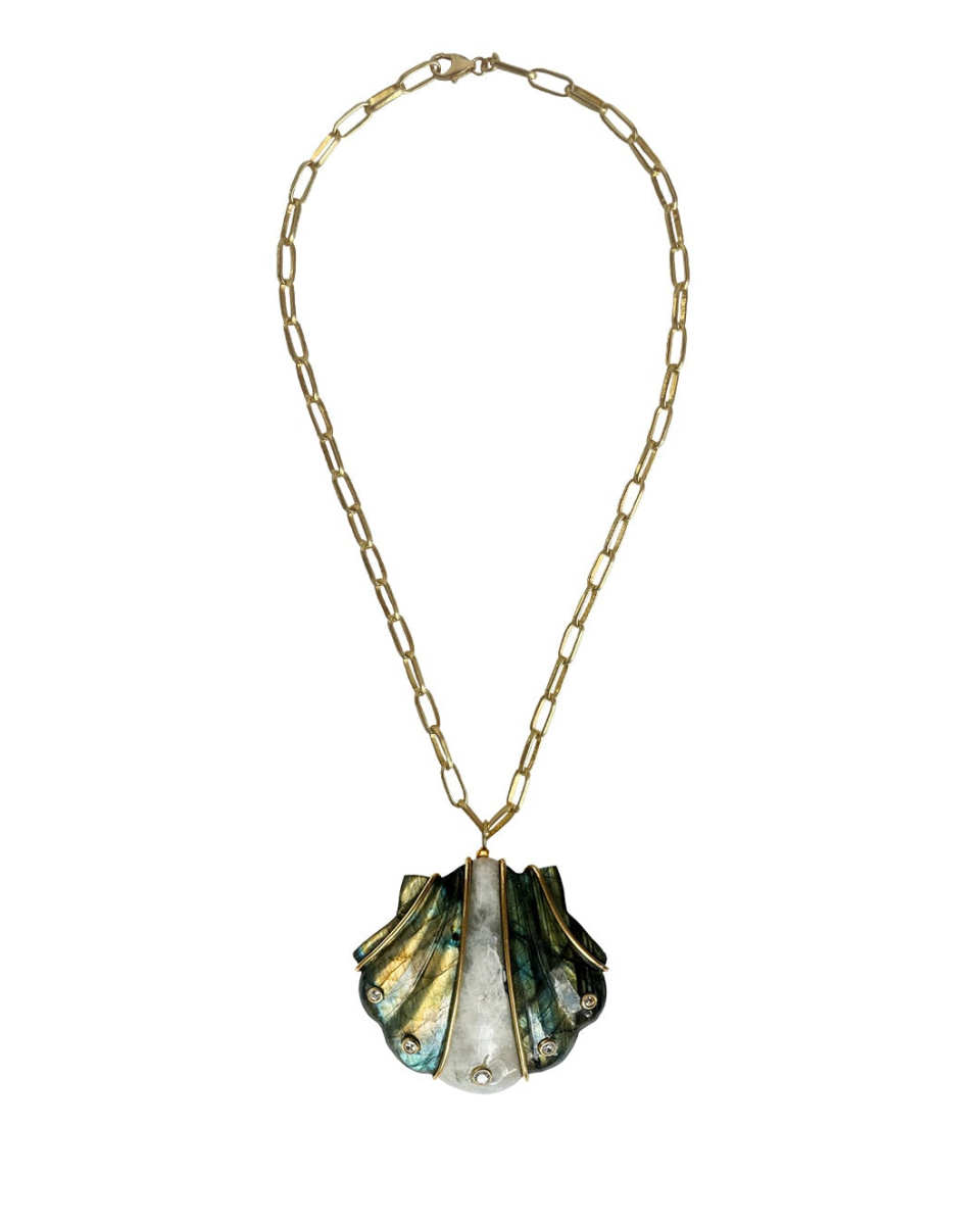 Labradorite, Moonstone Rock Crystal Shell Necklace