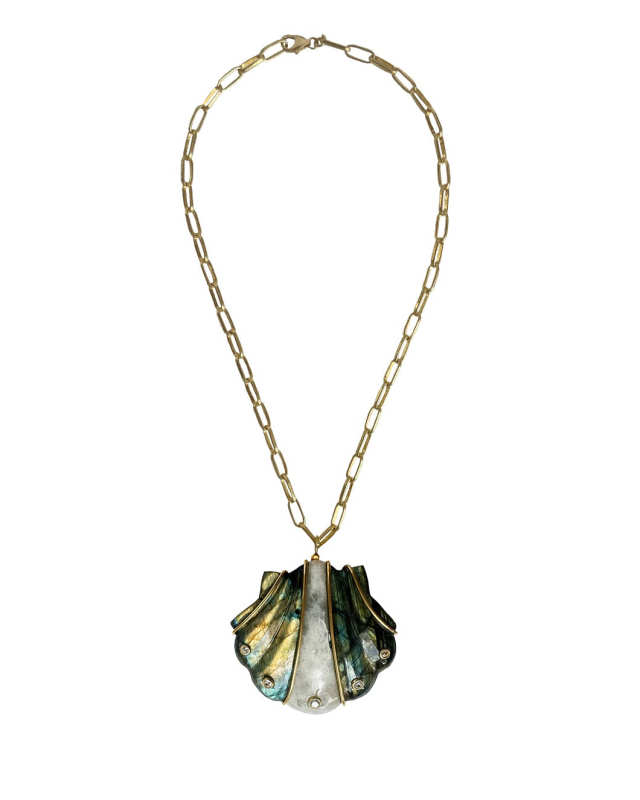 Labradorite, Moonstone Rock Crystal Shell Necklace