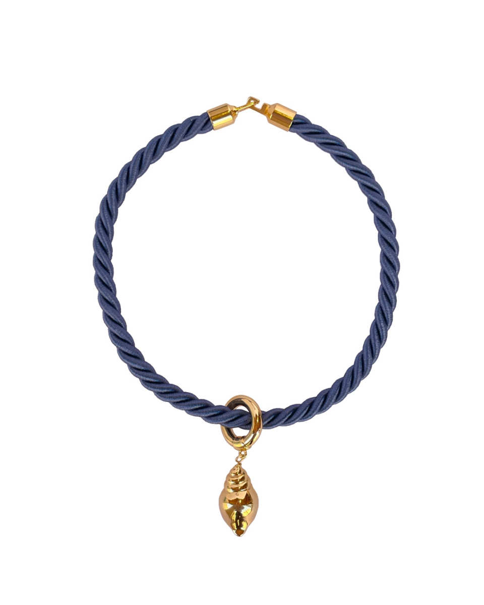Dark Blue Rope Necklace With Shell Charm