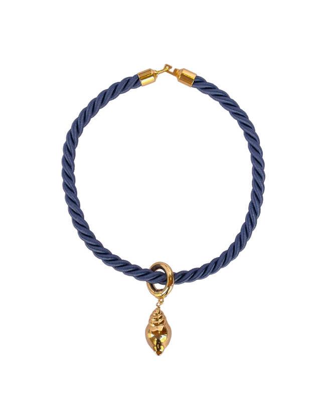 Dark Blue Rope Necklace With Shell Charm