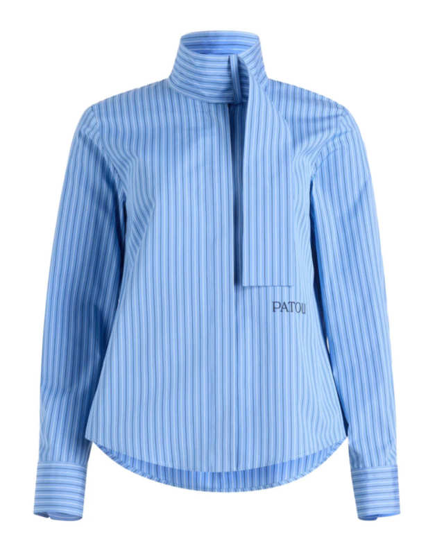 Scarf Collar Blouse in Printed Organic Cotton Poplin