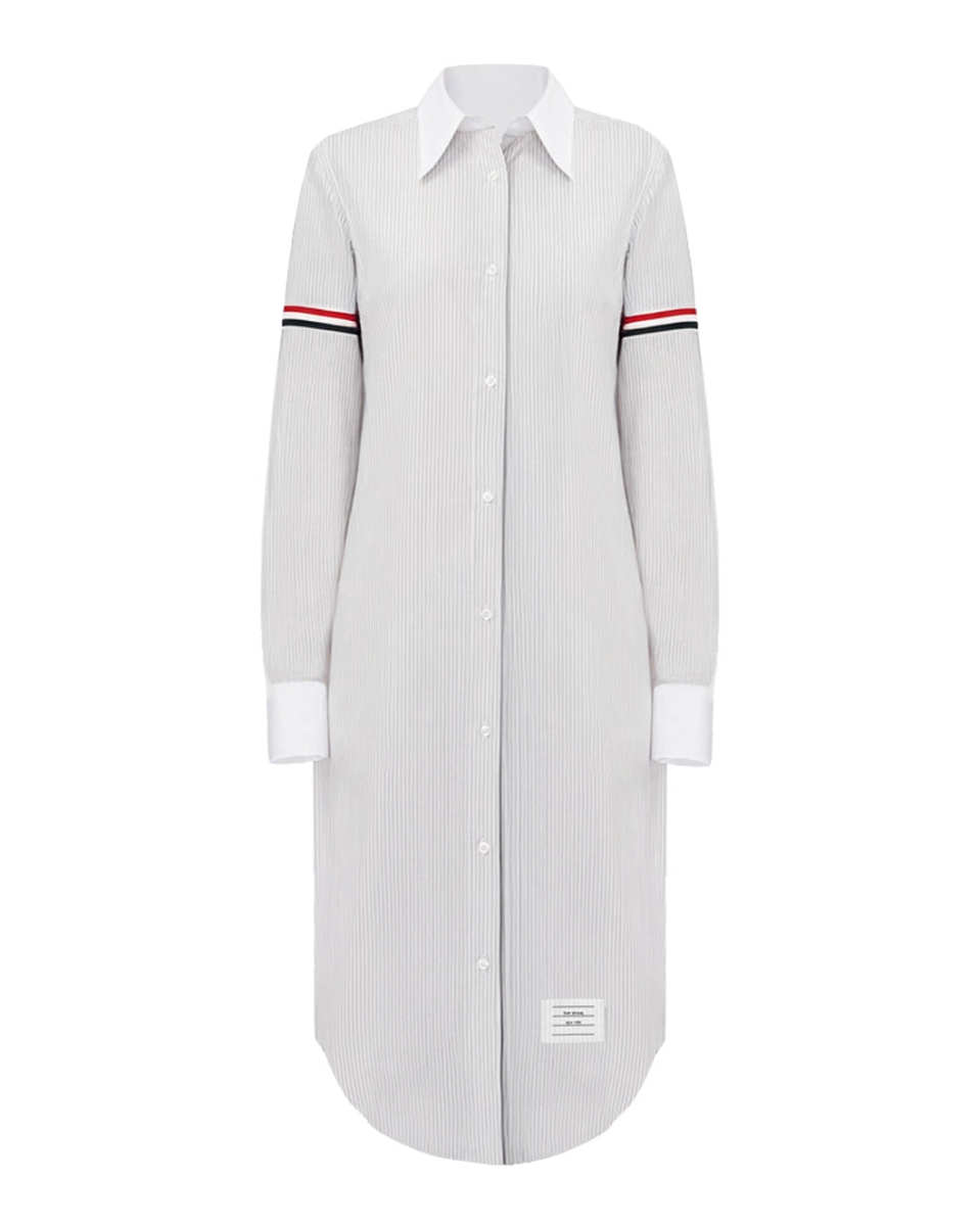Knee Length Easy Fit Point Collar Shirtdress