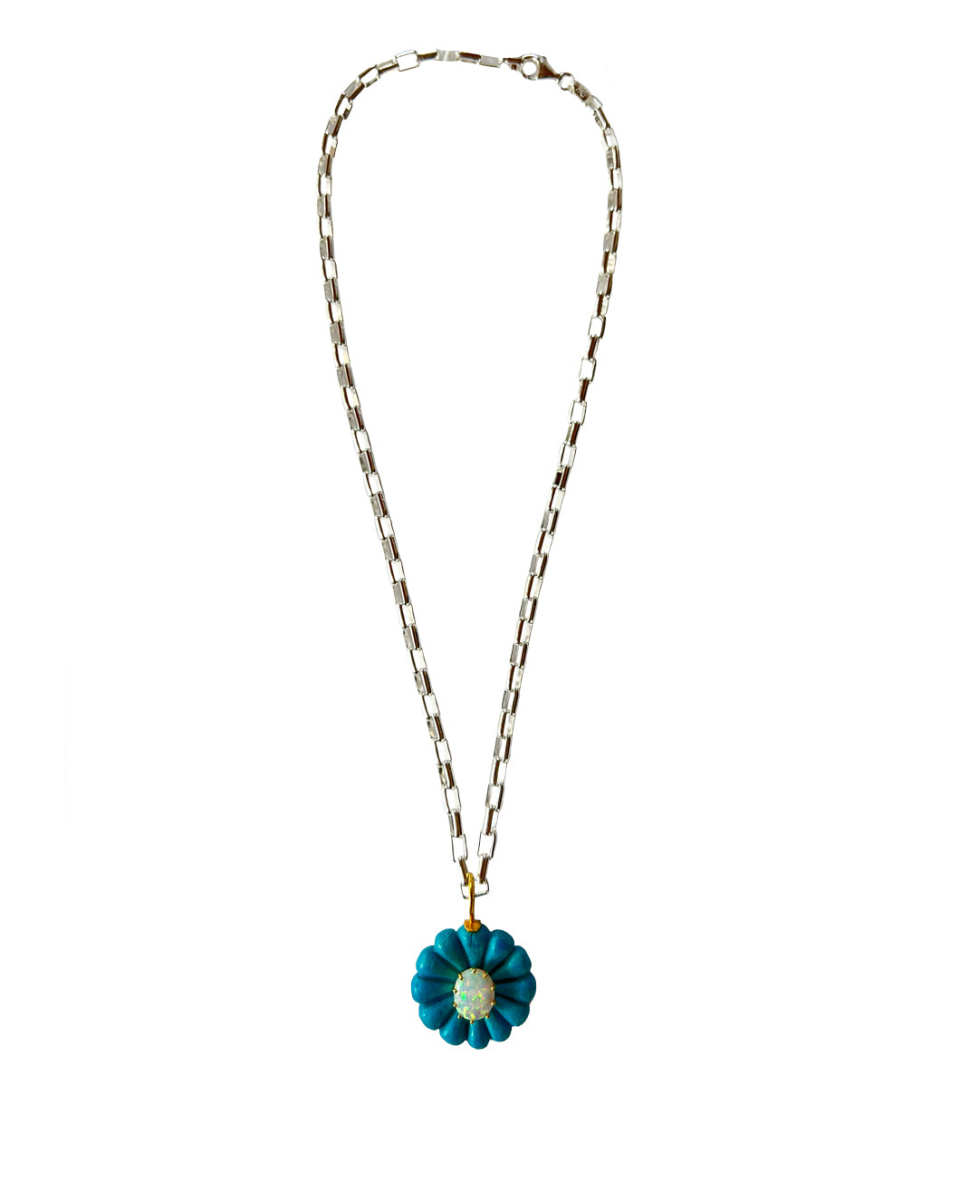 Turquoise, Opal Flower Necklace