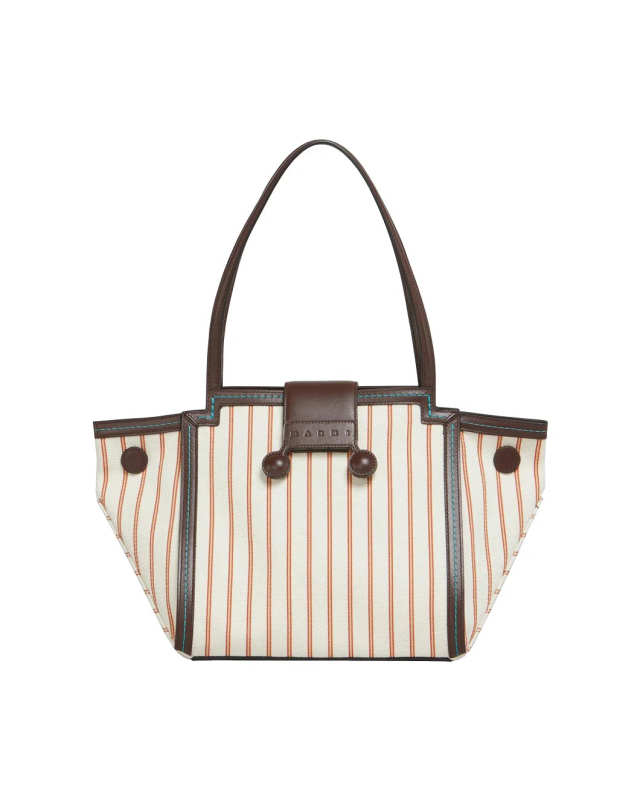 Brown Leather and Striped Canvas Mini Riviera Bag