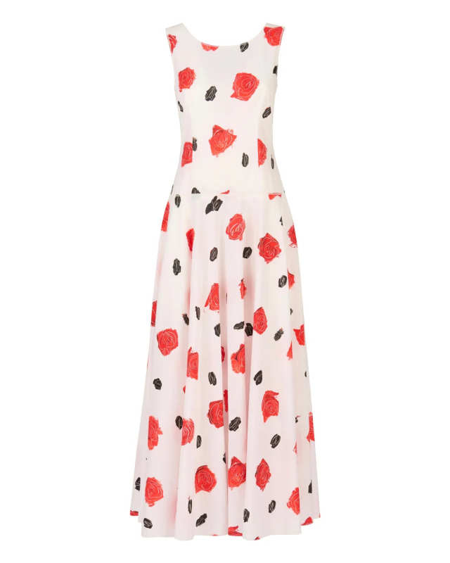 White Poplin Bustier Dress with Iris Print