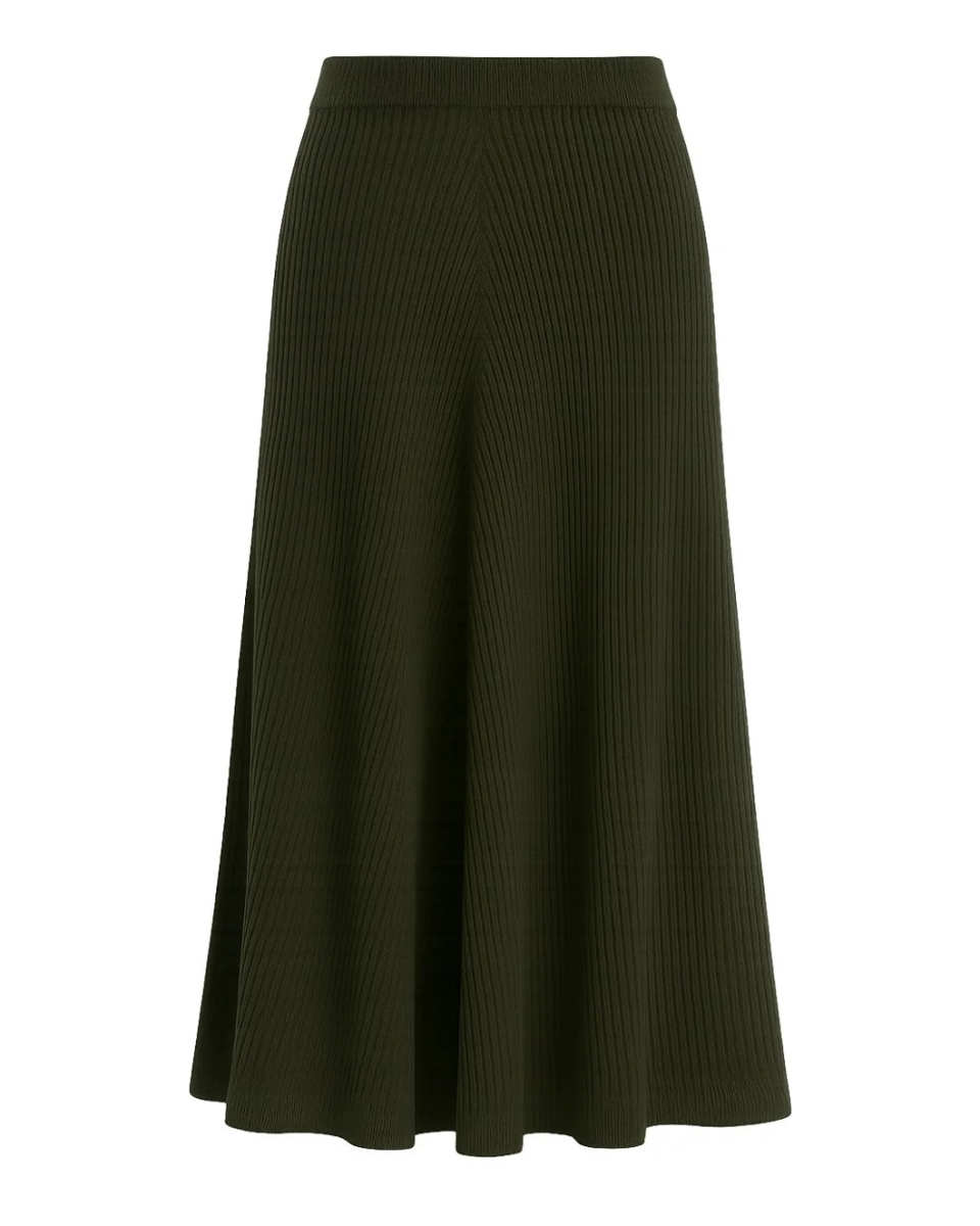 Ribbed Midi Knit Skirt In Oregano