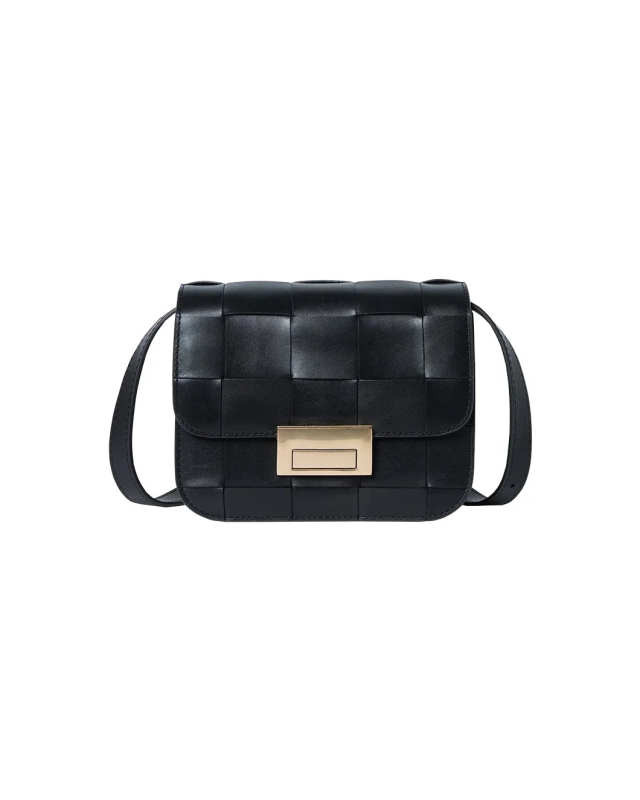 Desi Black Woven Leather Crossbody