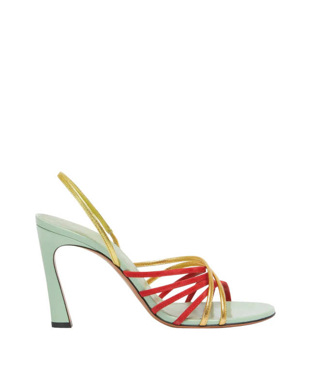 Green Red and Gold Suede and Metallic Leather New Wave Sandal