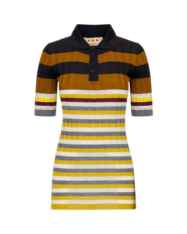 Short Sleeve Polo Neck Top with Mixed Stripes