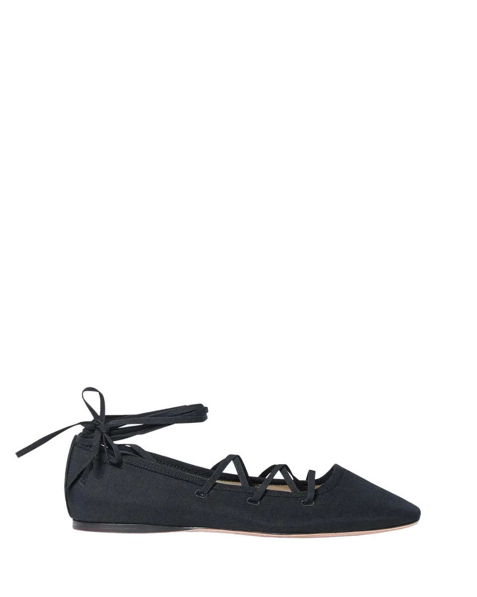 Louisa Black Lace-Up Ballet Flat