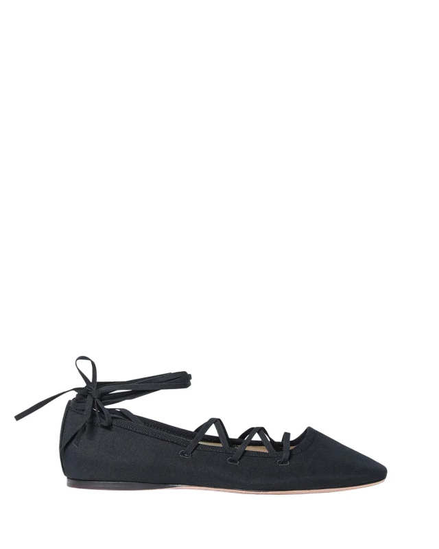 Louisa Black Lace-Up Ballet Flat