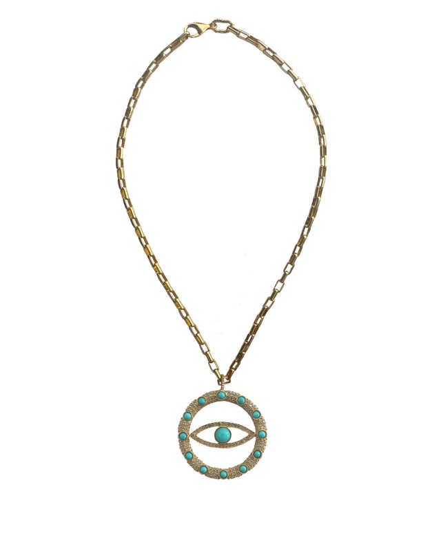 Diamond, Turquoise Evil Eye Necklace