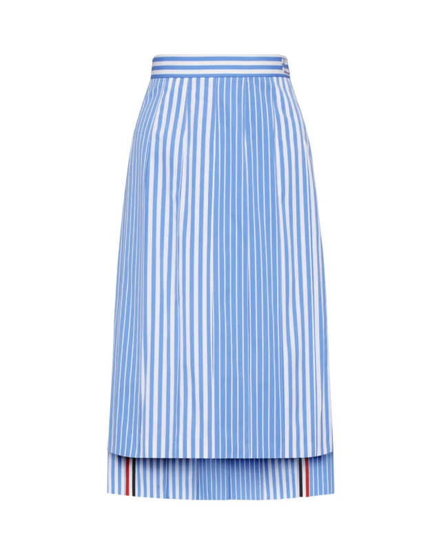 Awning Striped Poplin Funmix Pleated Skirt