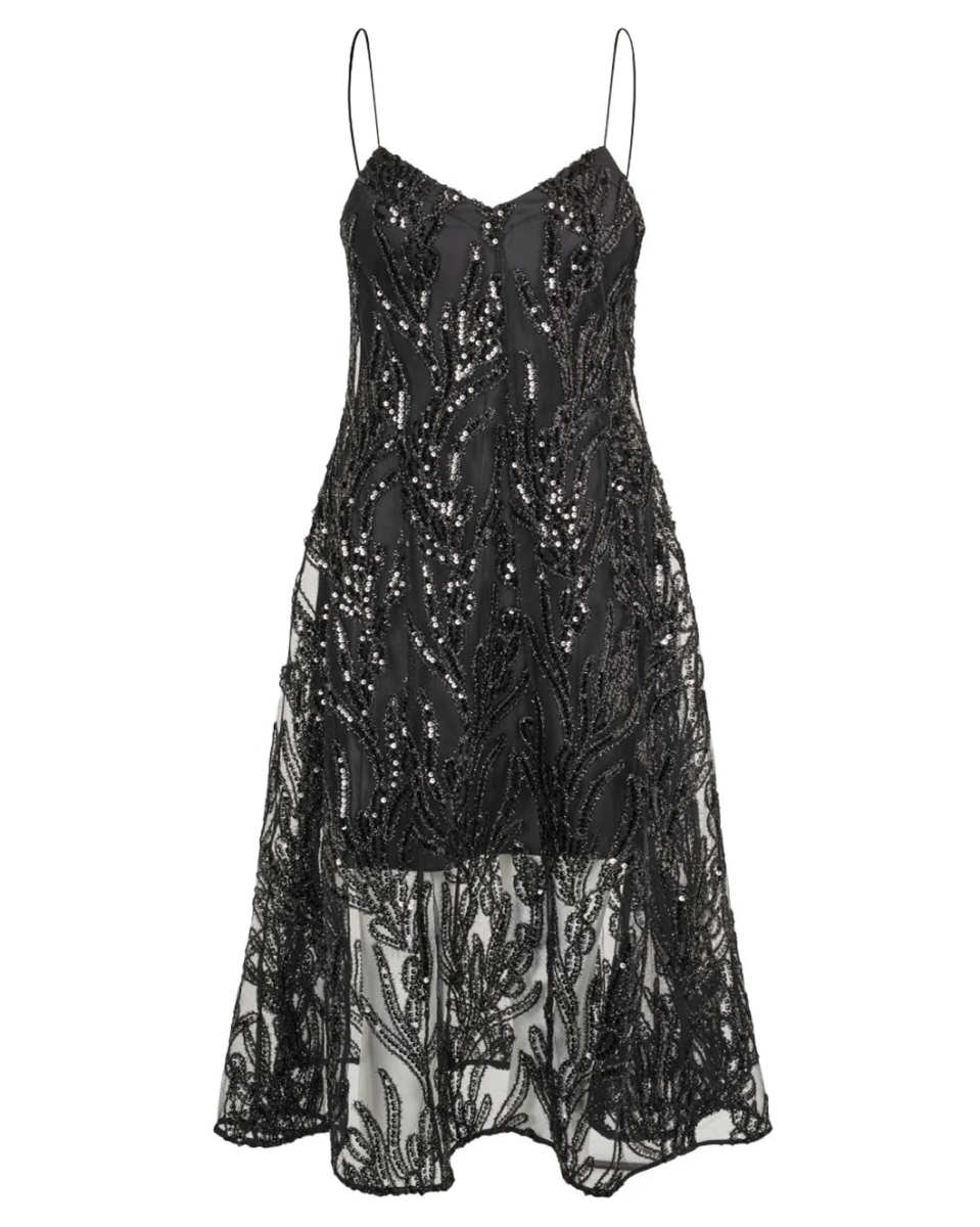 V-Neck Midi Dress Abstract Embellishment