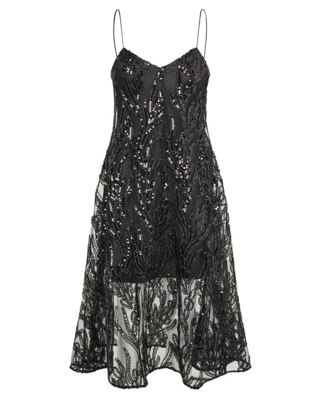 V-Neck Midi Dress Abstract Embellishment