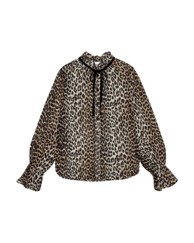 Leopard Print Chiffon Tie String Shirt