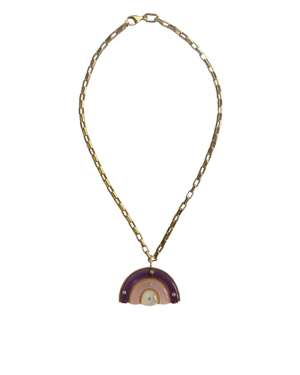 Amethyst, Rose Quarts, Moonstone, Rock Crystal Rainbow Necklace