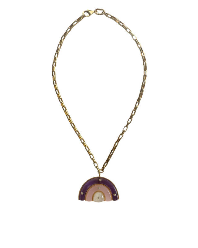 Amethyst, Rose Quarts, Moonstone, Rock Crystal Rainbow Necklace