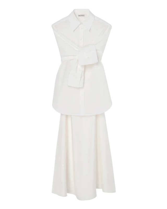 Poplin Silk Combined Gilet-Dress Optic White