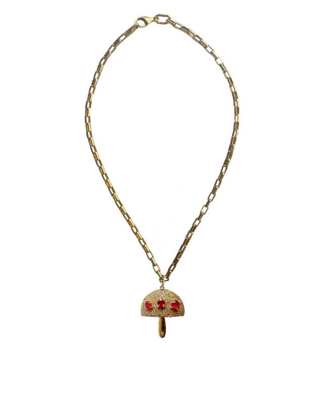 Diamond, Ruby Mushroom Necklace
