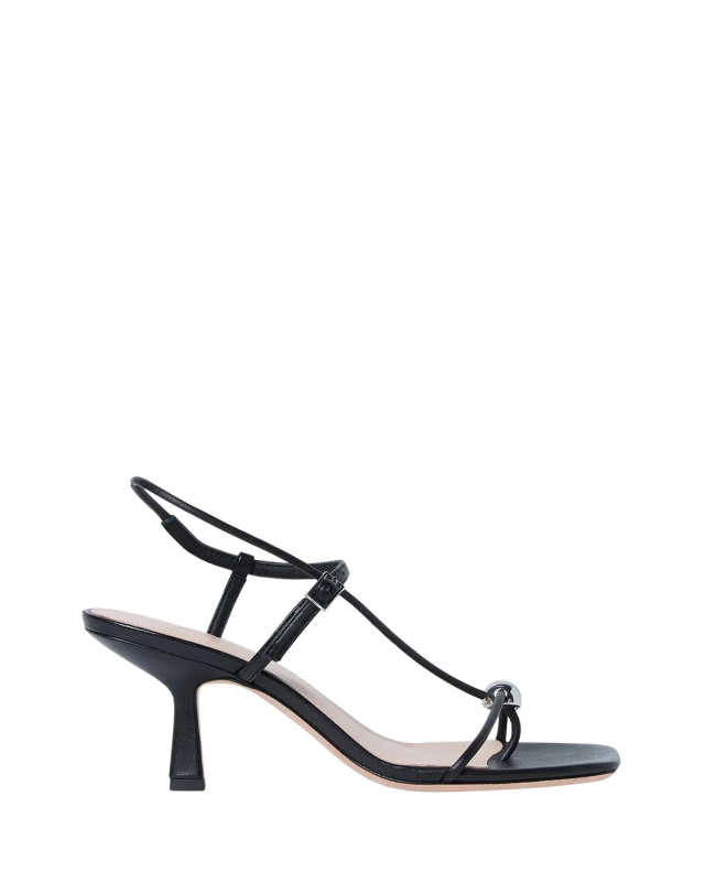Triana Black Leather Mid-Heel Sandal