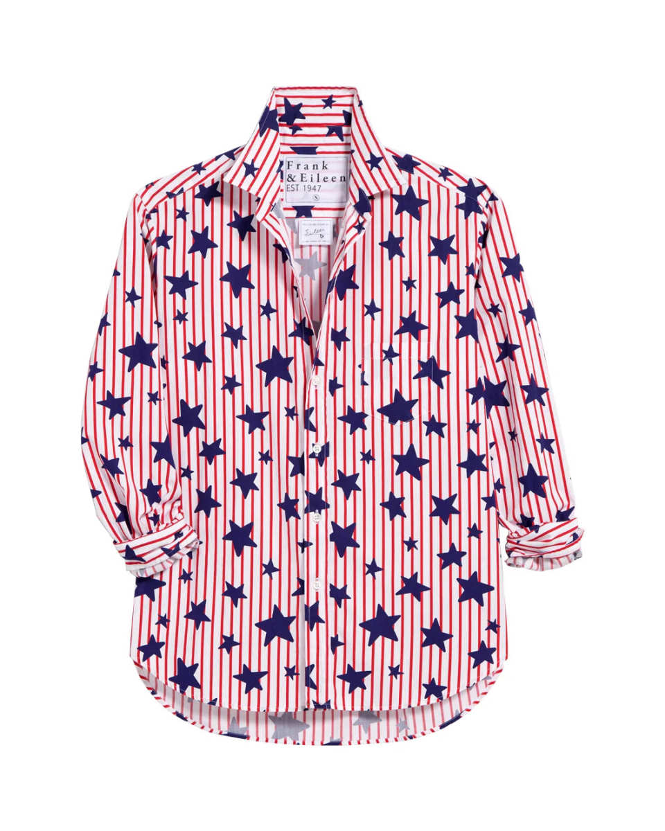 Eileen Button Up Shirt Red Stripes and Navy Stars