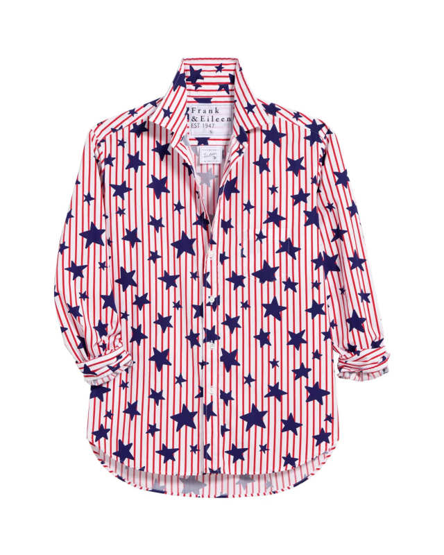 Eileen Button Up Shirt Red Stripes and Navy Stars
