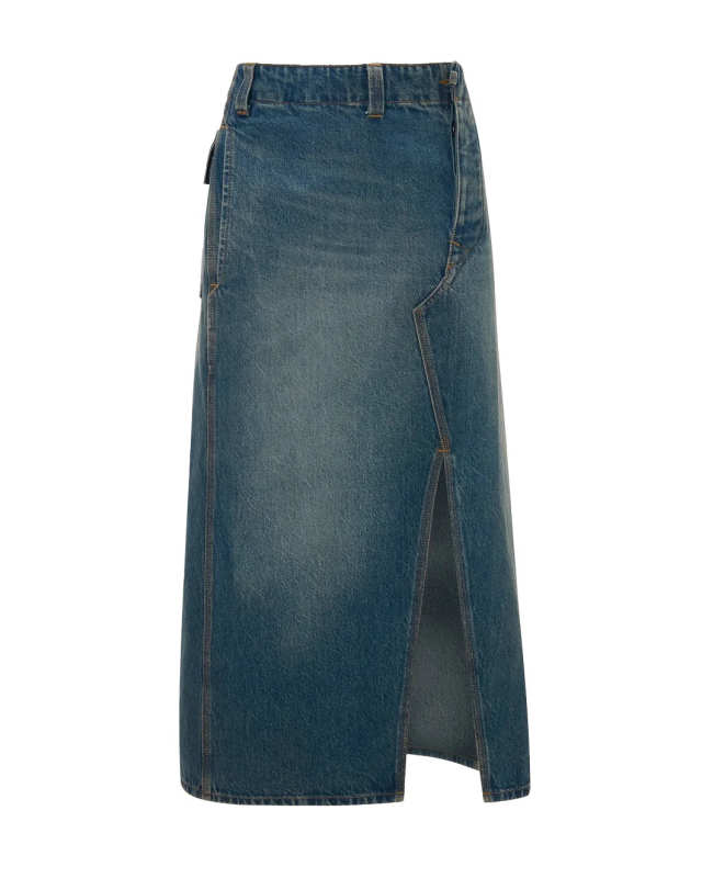 Asymmetric Utility Skirt Washed Blue