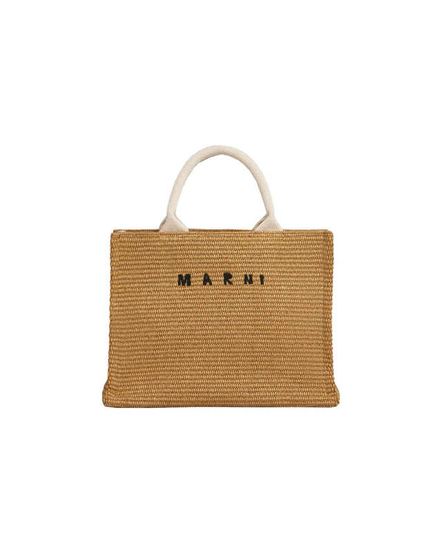 Natural-Colored Raffia-Effect Small Tote Bag