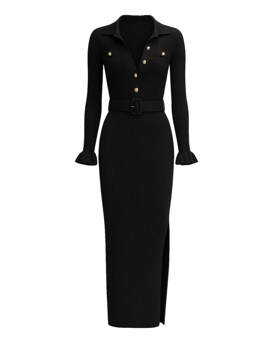 Black Ribbed Knit Maxi Dress