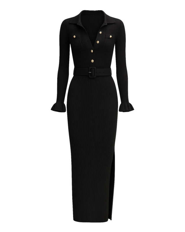 Black Ribbed Knit Maxi Dress