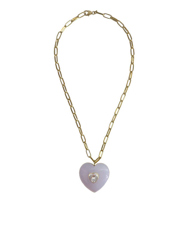 Lavender Chalcedony, Rock Crystal Large Heart Necklace