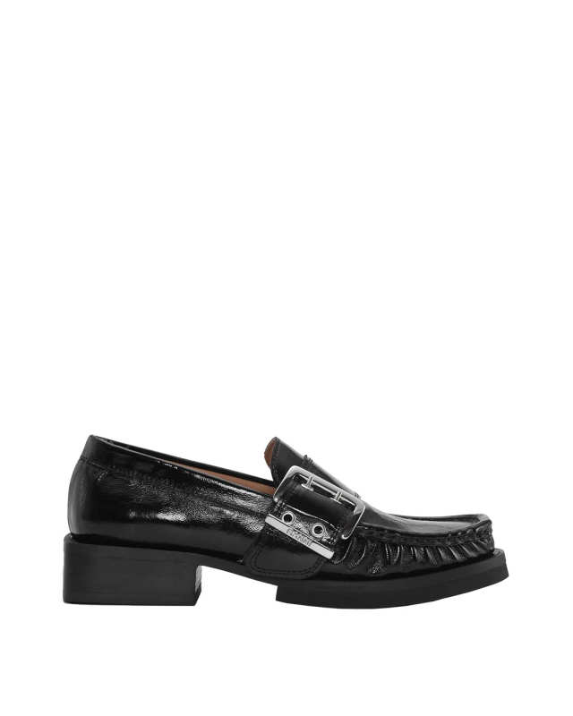 Black Feminine Buckle Loafers