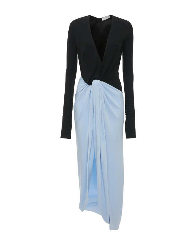 Long Sleeve Knot Detail Jersey Gown