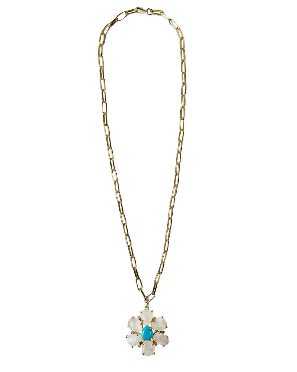Turquoise, Moonstone Flower Necklace