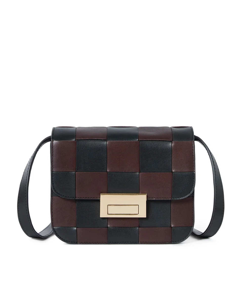 Desi Black/Espresso Woven Leather Crossbody