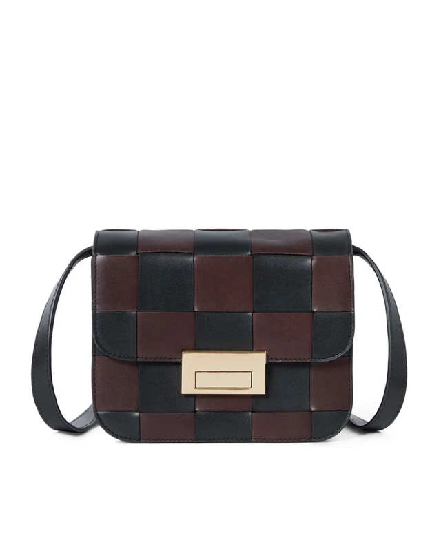 Desi Black/Espresso Woven Leather Crossbody