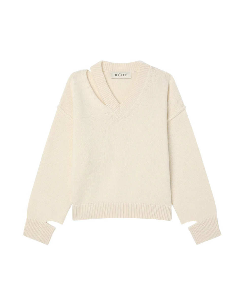 Deconstructed Cashmere Knitted V-Neck Top