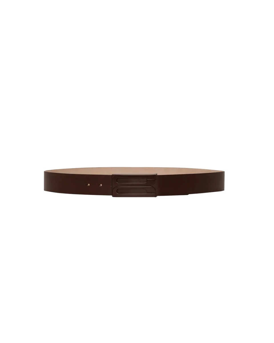 Tonal Jumbo Frame Belt In Dark Brown Smooth Leather