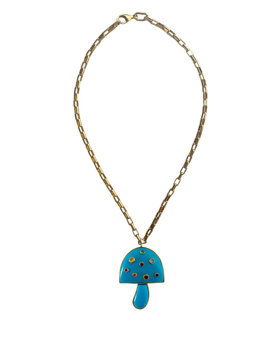 Turquoise, Multi Gem Mushroom Necklace