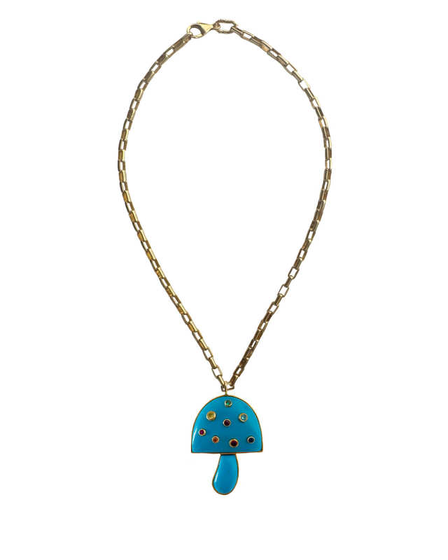 Turquoise, Multi Gem Mushroom Necklace