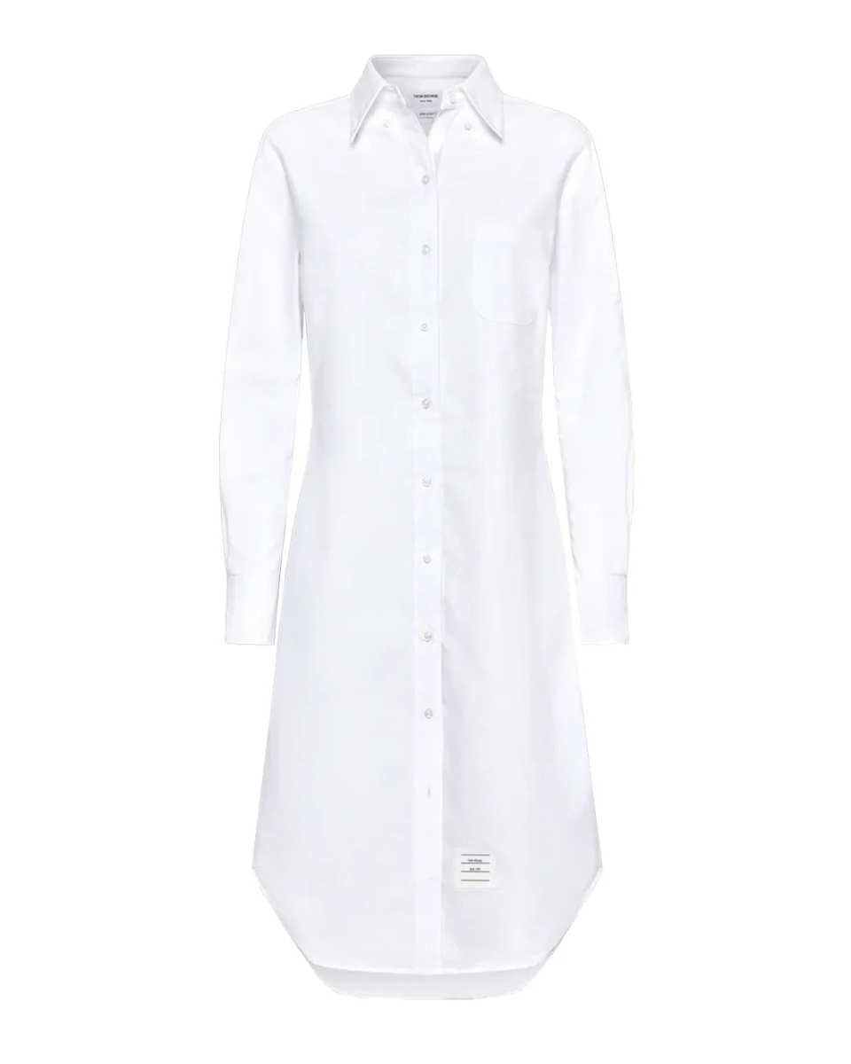 Classic Long Sleeve Button Down Point Collar Shirt Dress In Oxford With GG Loop