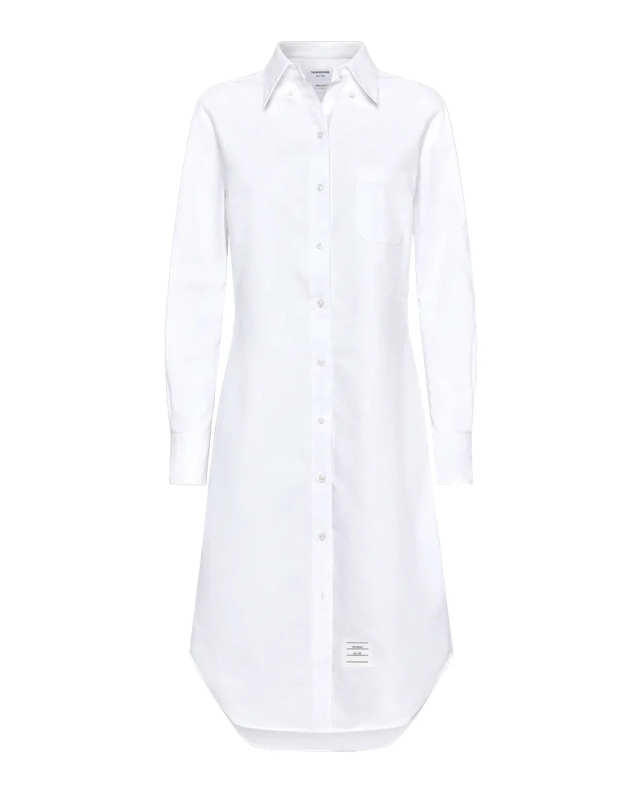Classic Long Sleeve Button Down Point Collar Shirt Dress In Oxford With GG Loop