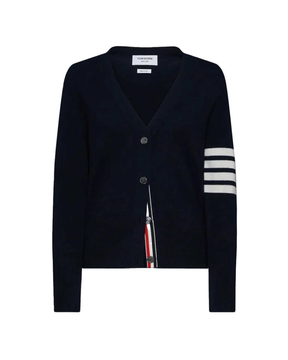 Wool Relaxed 4-Bar V-Neck Cardigan