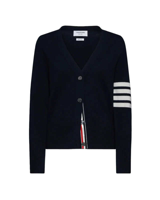 Wool Relaxed 4-Bar V-Neck Cardigan
