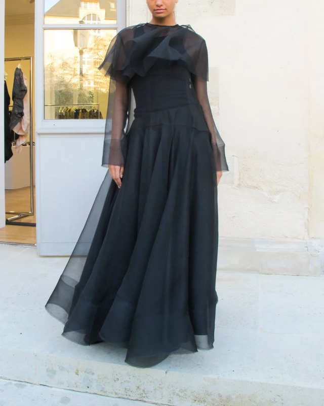 Textured Organza Long Full Circle Dress