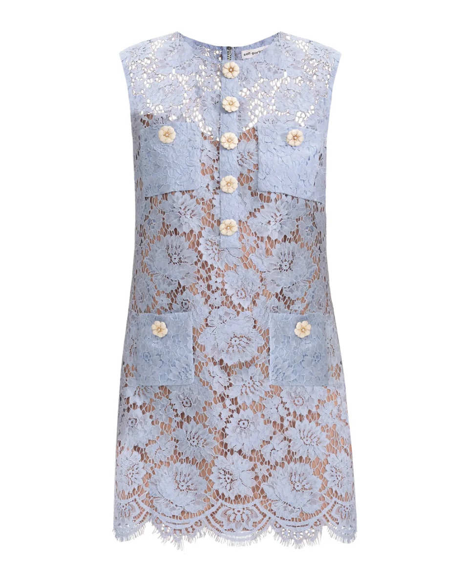 Blue Fine Lace Mini Dress