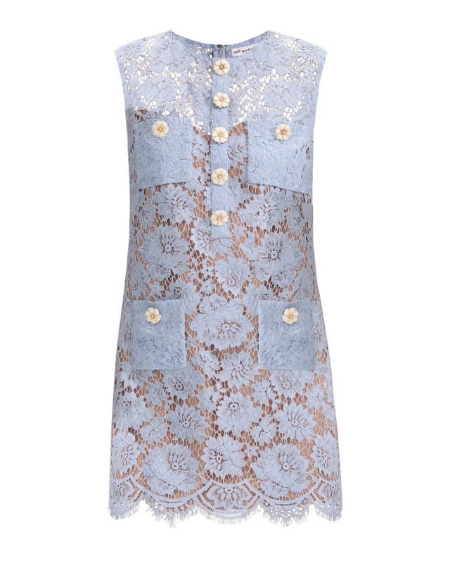 Blue Fine Lace Mini Dress