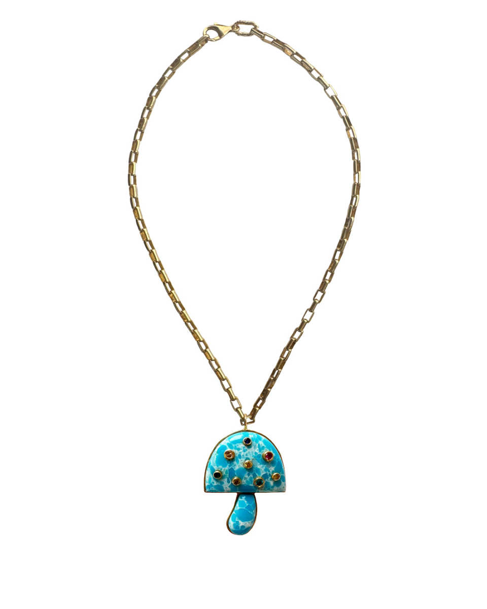 Larimar, Multi Gem Mushroom Necklace