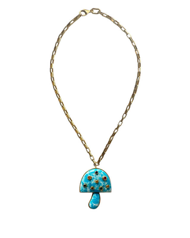 Larimar, Multi Gem Mushroom Necklace